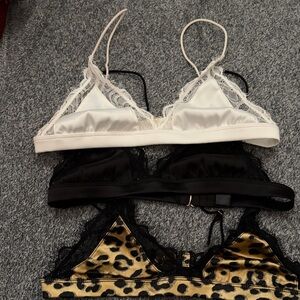 Lace Trim Bralette Set - White, Black, Leopard